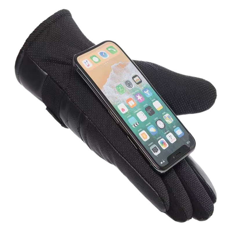 Guantes de cuero forrados de vellón para hombres engrosados a prueba de frío cálido invierno ciclismo a prueba de viento impermeable motocicleta pantalla táctil