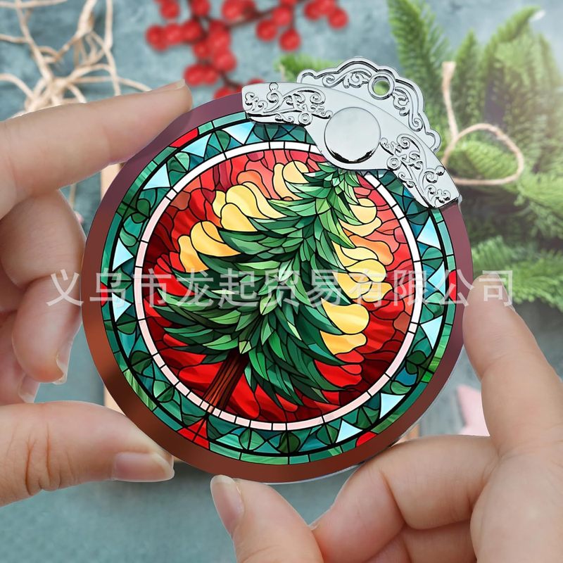 クロスボーダー円形ガラス絵クリエイティブクリスマステーマヘラジカキノコ十字ホーム装飾クリスマスツリー装飾品|undefined