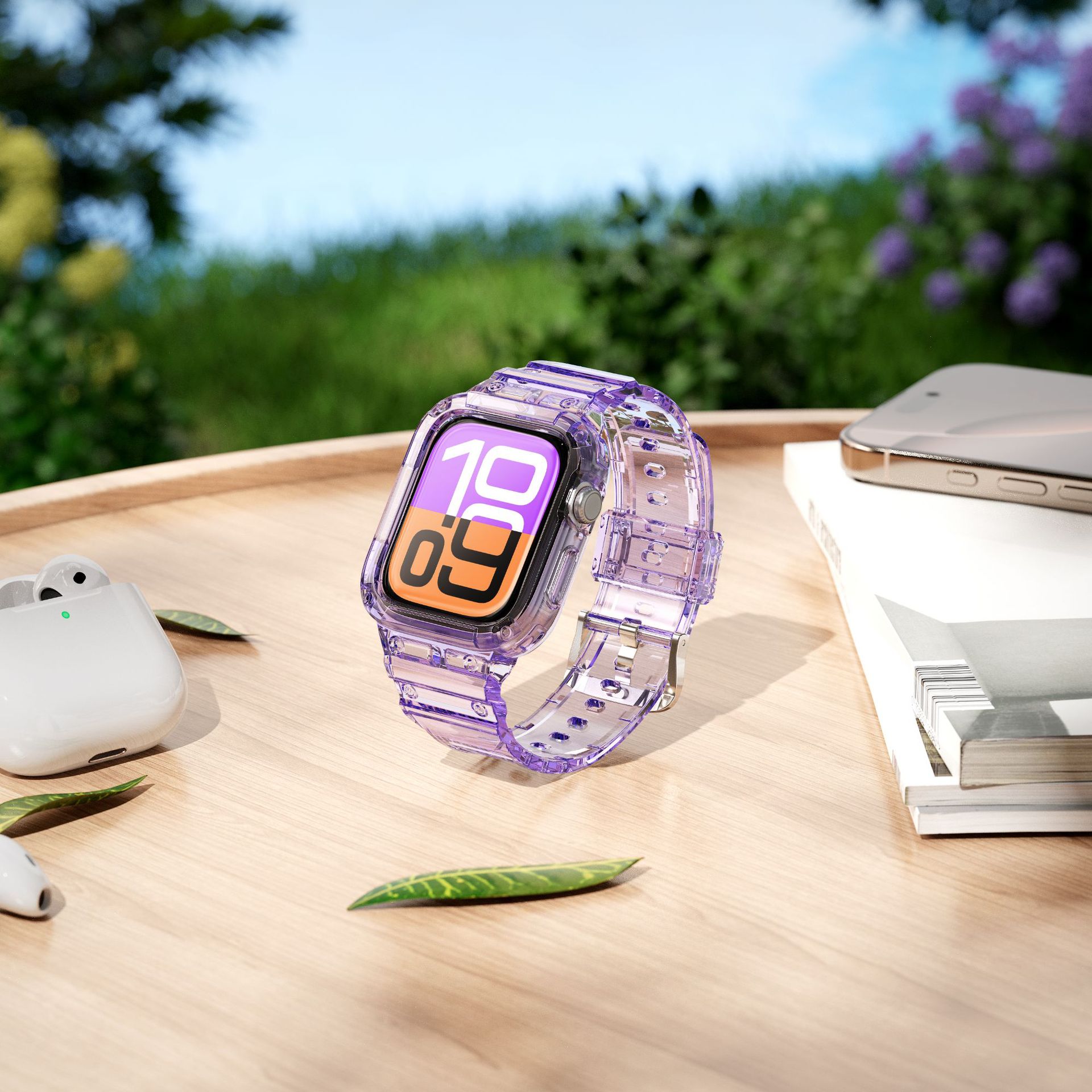 Applicable to the 46mm 10th generation silicone shockproof iwatchS10TPU one-piece strap with transparent glitter Item Picture