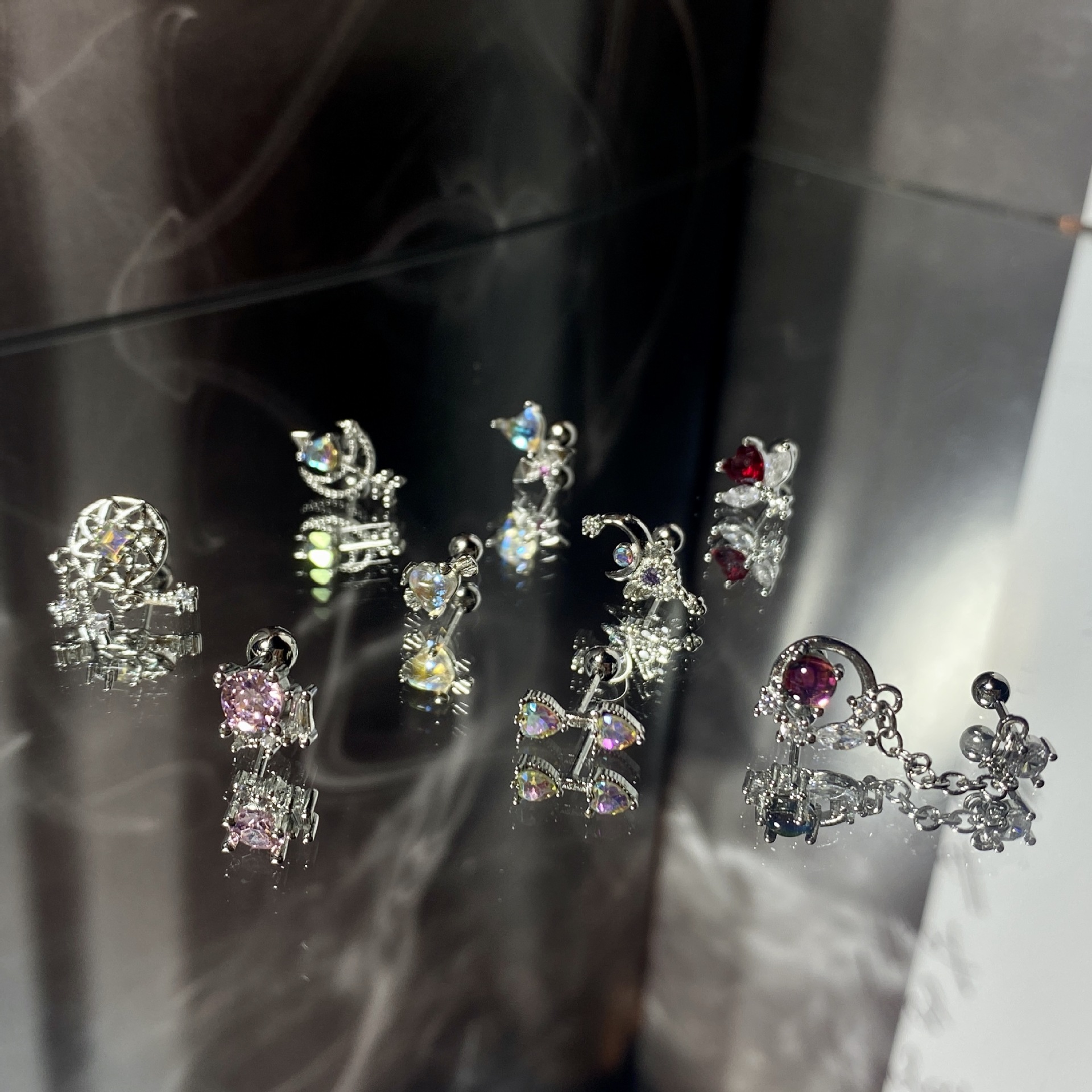 Simple Style Moon Heart Shape Copper Inlay Zircon Earrings 1 Piece