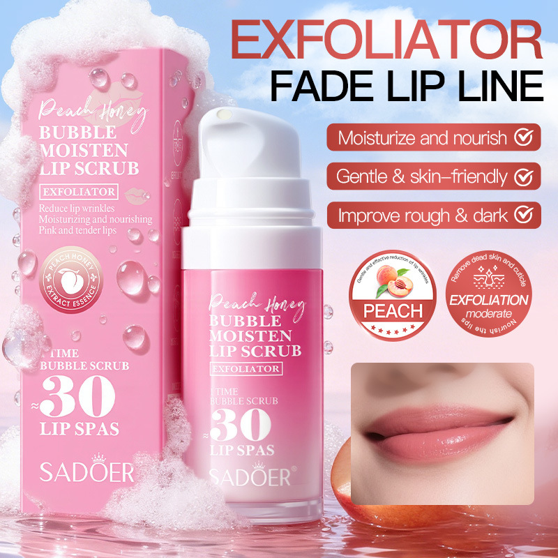 Cross-border in-stock lip scrub SADOER peach honey bubble moisturizing lip balm direct sales from foreign trade factory