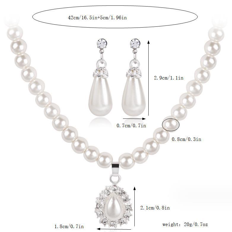 Set collana e orecchini a goccia con perle da sposa e diamanti_voghion.com