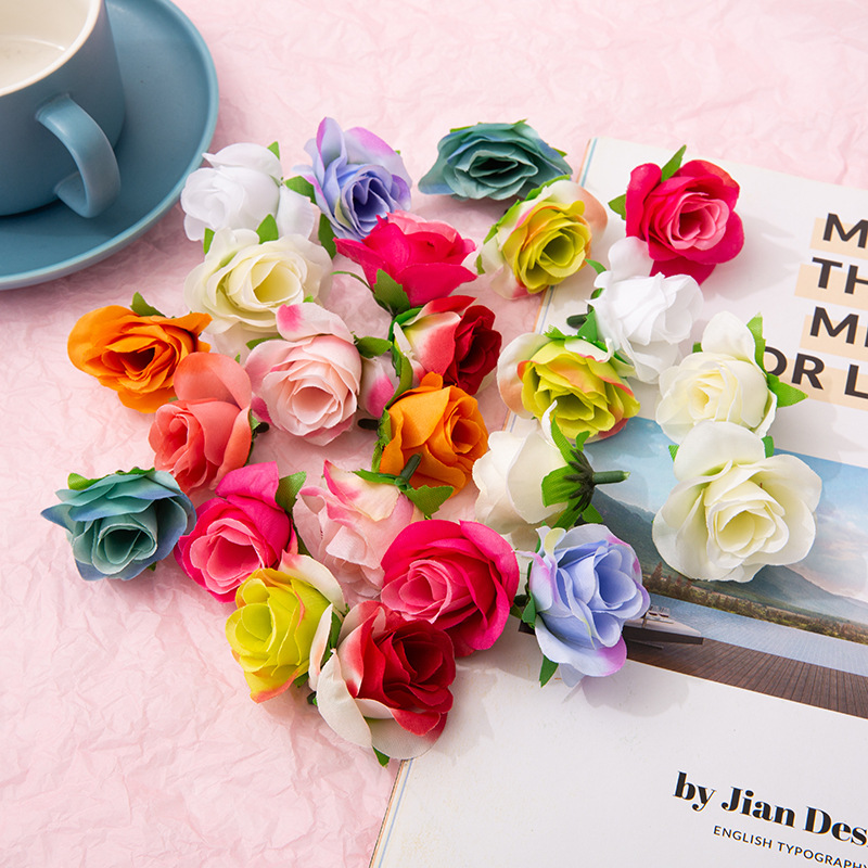 Cross-border 3.5cm silk flower small rose buds simulated flower heads artificial flowers DIY accessories home wedding decoration