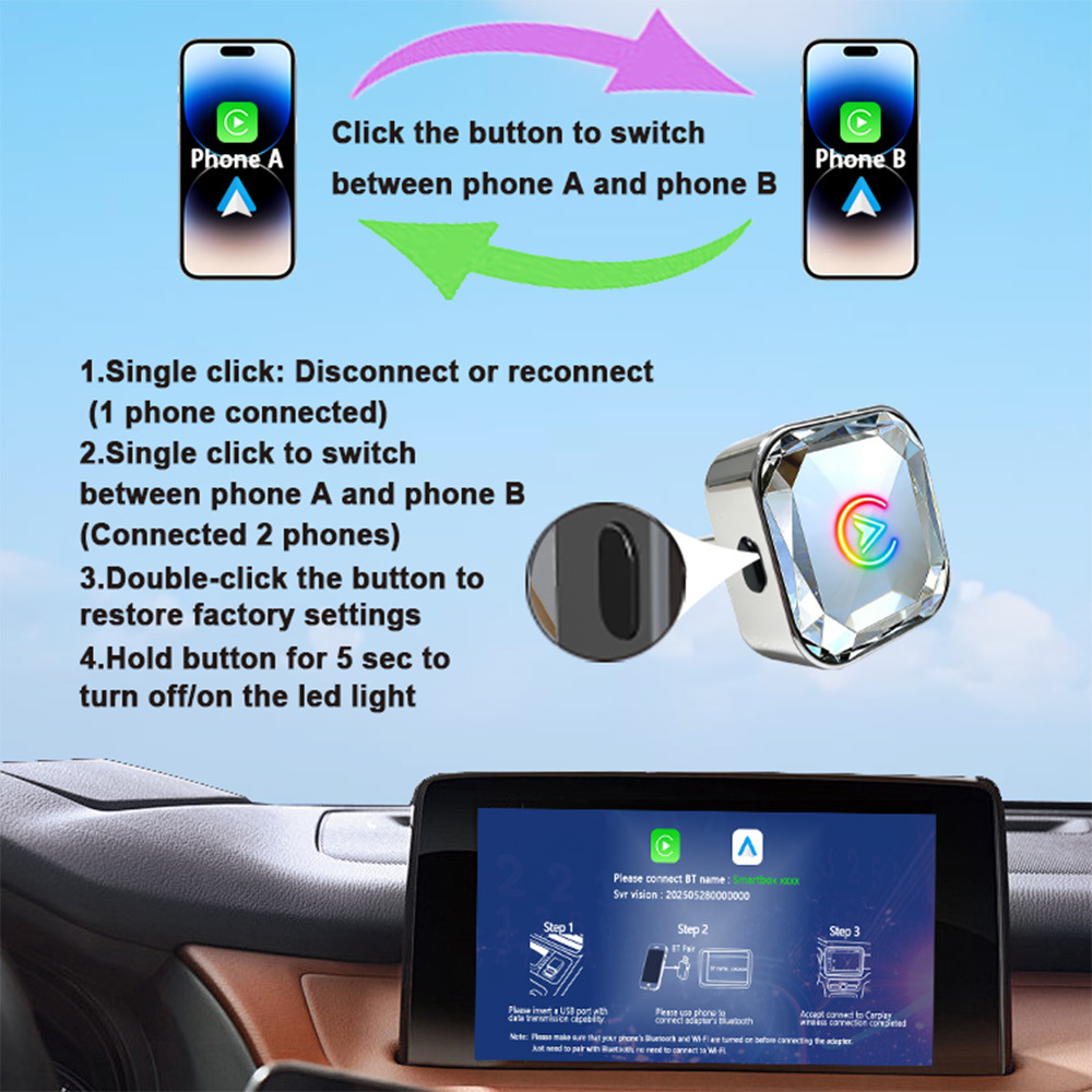 Button Carplay Box Android Auto Wired to Wireless Adapter Android Auto Car Wired to Wireless Converter
