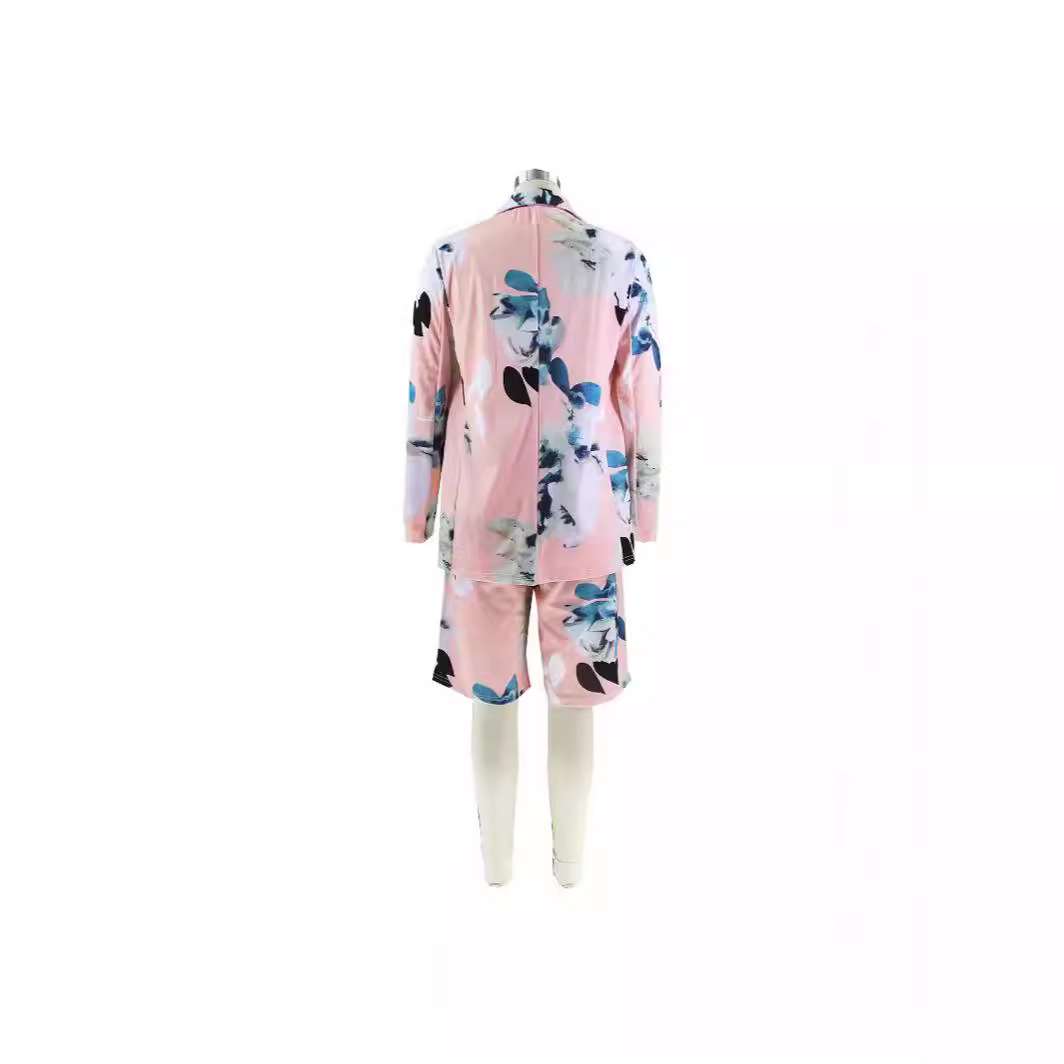GraceChic MM2172 Europäisch-Amerikanisches Frühlings-Neues Damen-Anzugjacken- und Shorts-Zweiteiler-Set Cross-Border Printed Casual Wear Für_voghion.com