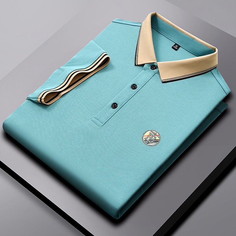 Ali Tiger Men's Summer Spot New Solid Color Straight Lapel Short Sleeve Business Fashion Daily Men's Polo Shirt