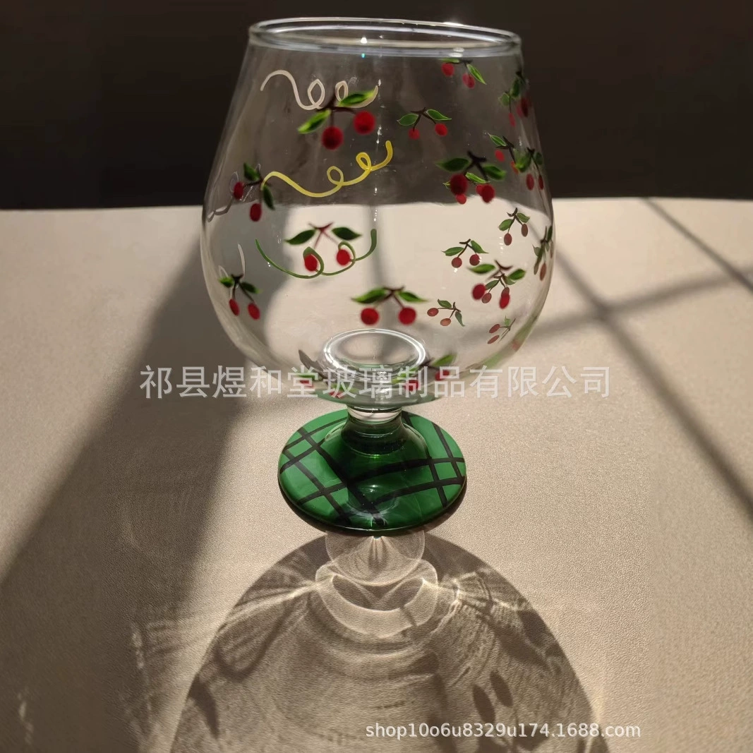 Fresh glass tea cup, capacious mousse for ice cream for beloved, french style, hand painting