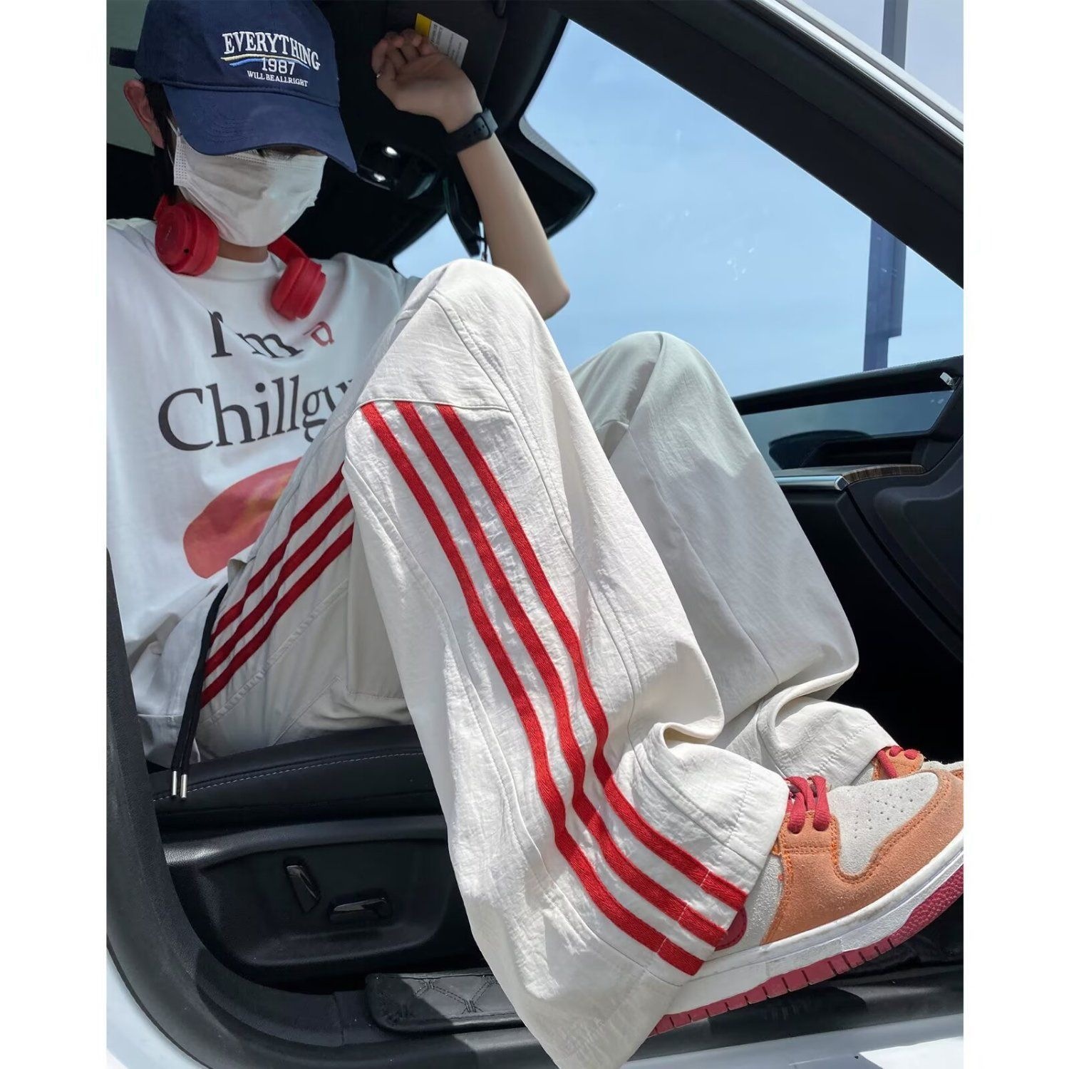 Pantalones de hielo de verano de tres barras para hombres delgados pantalones deportivos largos sueltos rectos de piernas anchas pantalones casuales de hombre