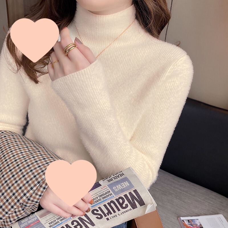 水貂绒半高领毛衣女一体绒打底衫秋冬西装内搭设计感加绒加厚上衣|undefined