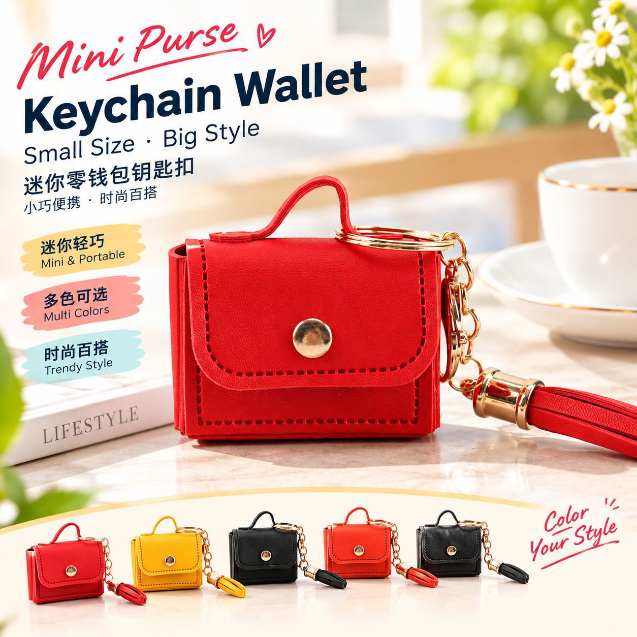 Leather wireless earphone case, convenient key holder, tassel pendant leather coin purse