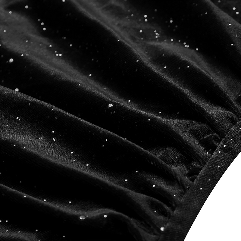 Women's Clothing Hot stamping gold velvet dress women's long sleeved fashionable lady dress sexy solid color V neck mini skirt_ipsvogv.com