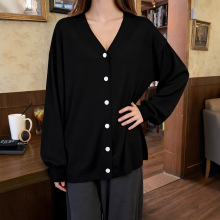 跨境亚马逊新款v领针织厚款毛衣女秋冬外搭披肩上衣开衫外套女装