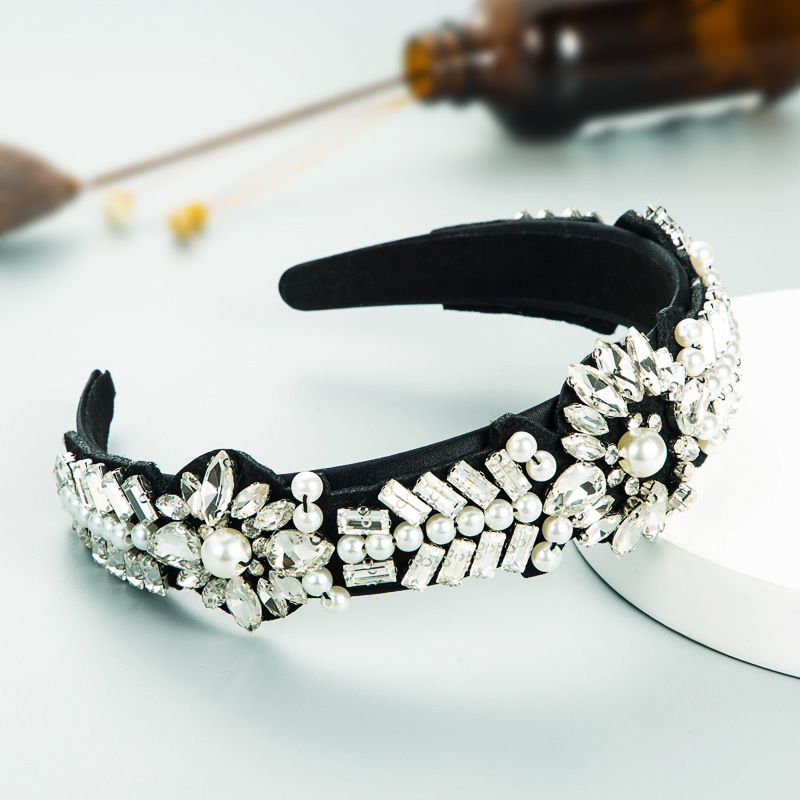 fashion glass diamond inlaid pearl flower widebrimmed headbandpicture3