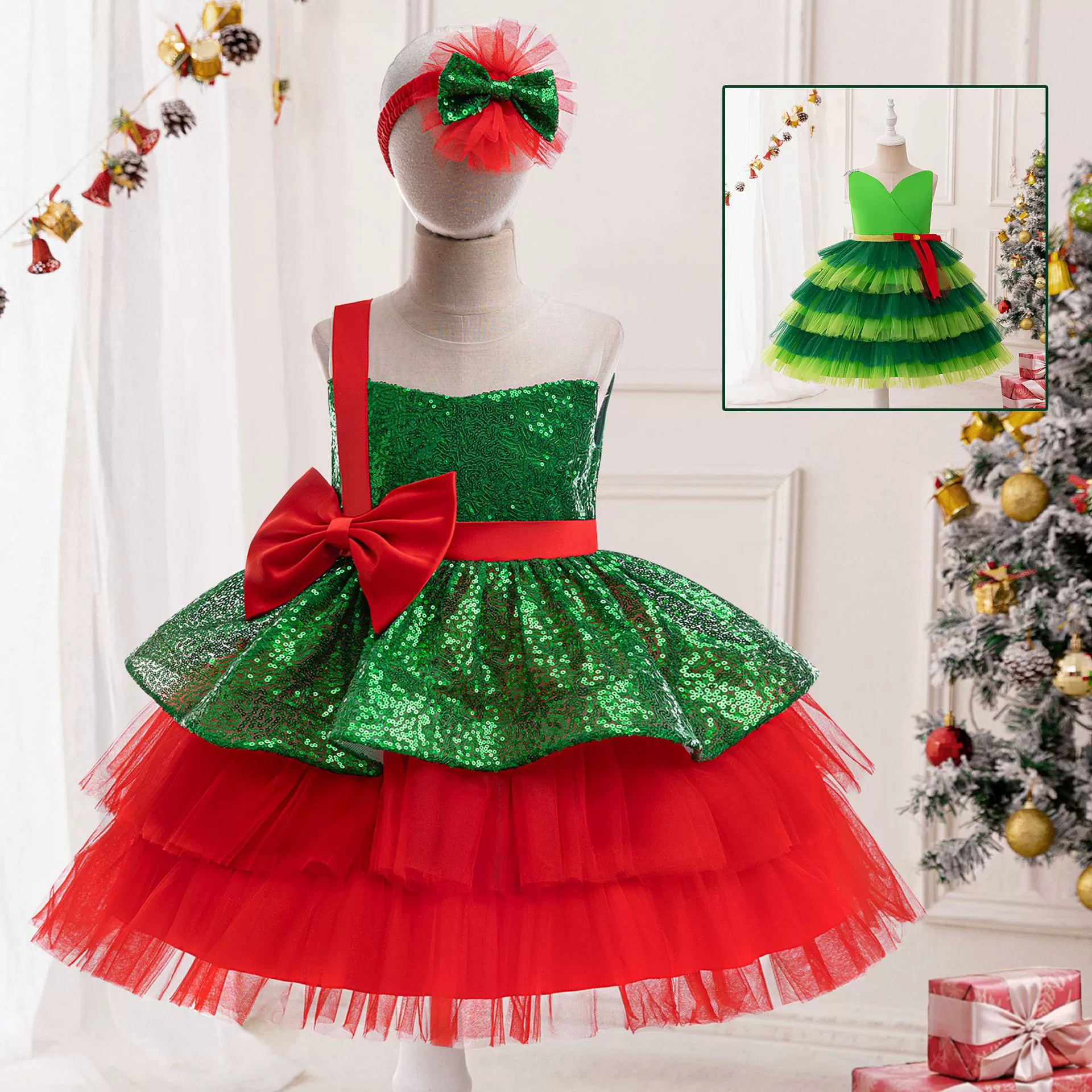 Новый стиль Рождественское платье Принцесса Юбка Девушка Цветная сетка Торт Юбка Детское Рождественское Пианино Играть Костюм