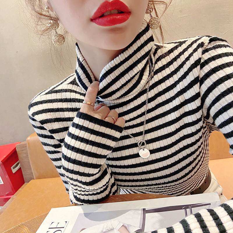 智贝SKU图_4条纹高领打底衫女秋冬2021年新款修身显