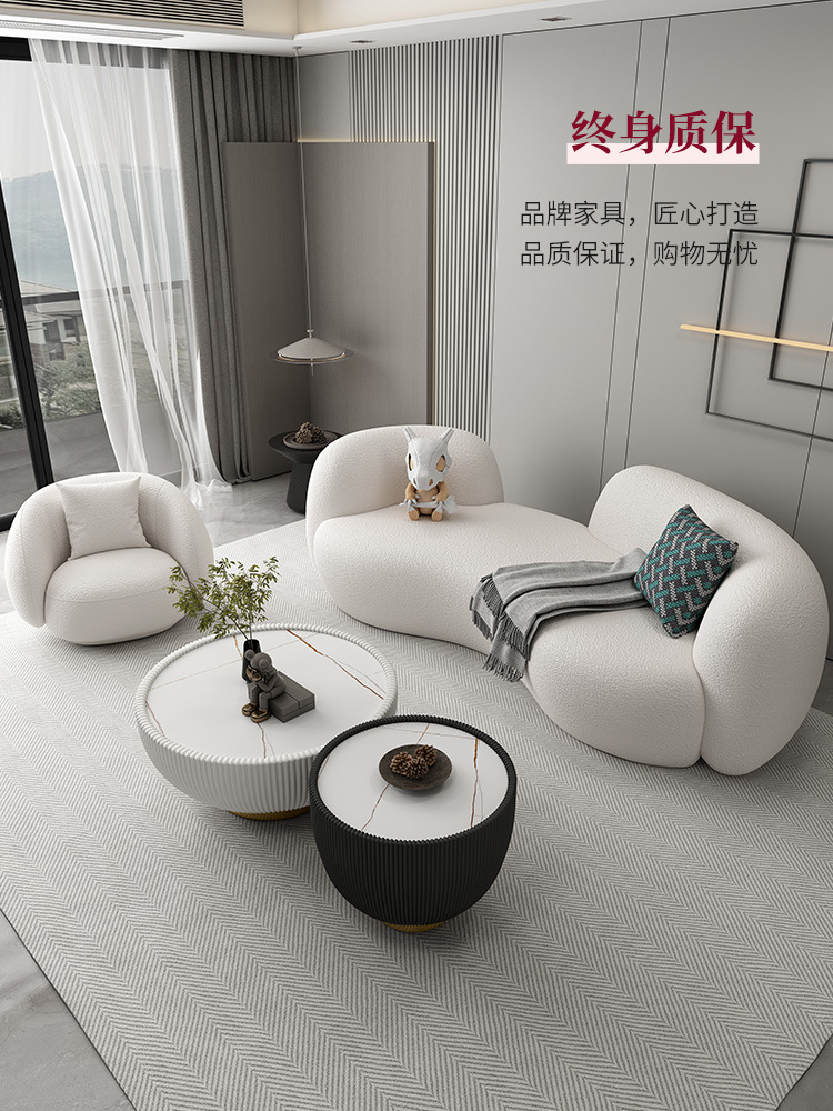 Nordic Lamb Velvet Fabric Sofa Living Room Small Apartment Beauty Salon Curved Reception Internet Celebrity Abnormal Simple Modern