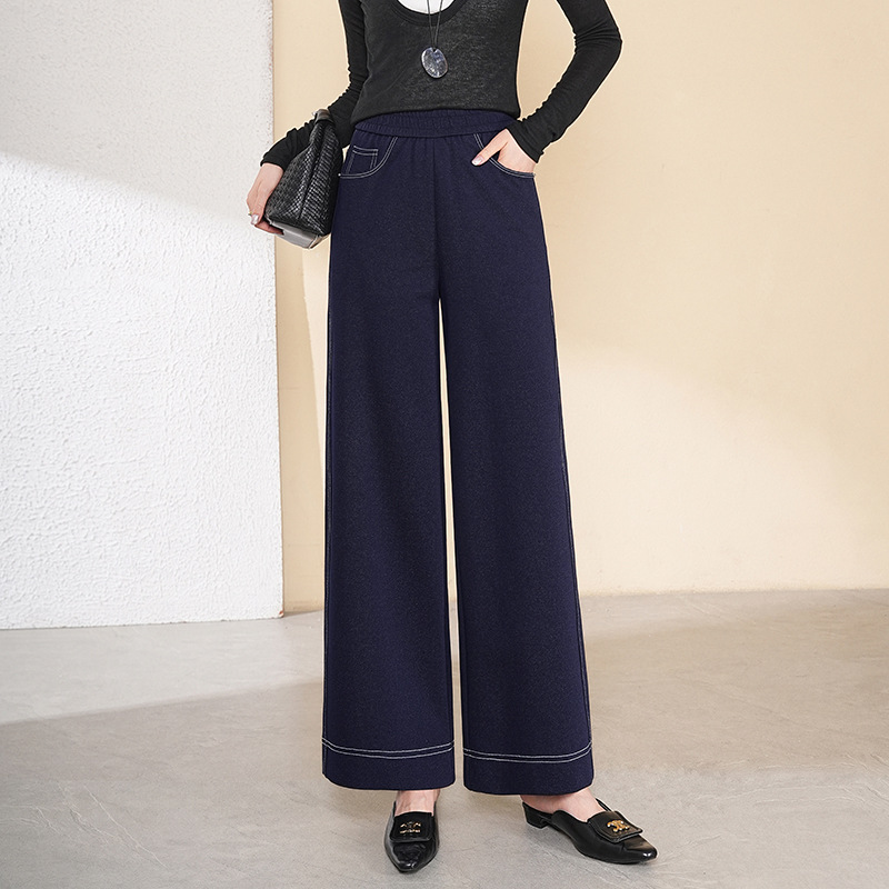 Jeans for Moms, Autumn and Winter 2025 New Elastic Waist Wide Leg Pants, Loose Slimming Look Straight Pants for Middle-Aged and Elderly Women