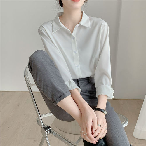 Silk Smooth White Satin Women's Long Sleeve Lightweight Maturing Trousers Interview Formal Business High-end Elegant Blouse