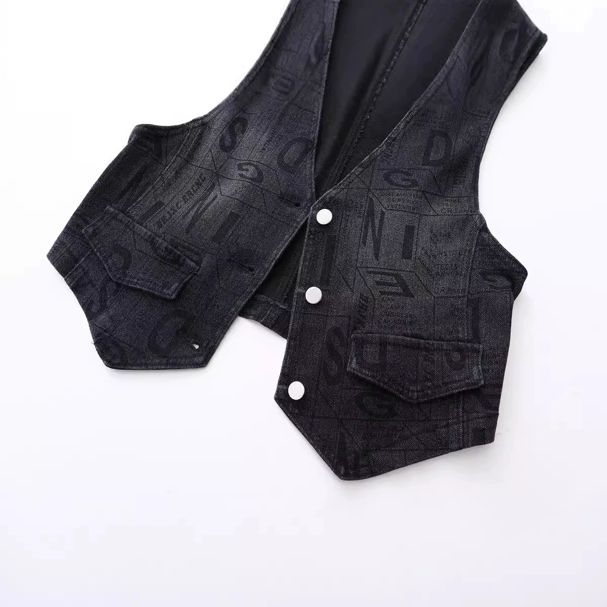 Spring autumn black denim short vest, 2024 years, Korean style, fitted