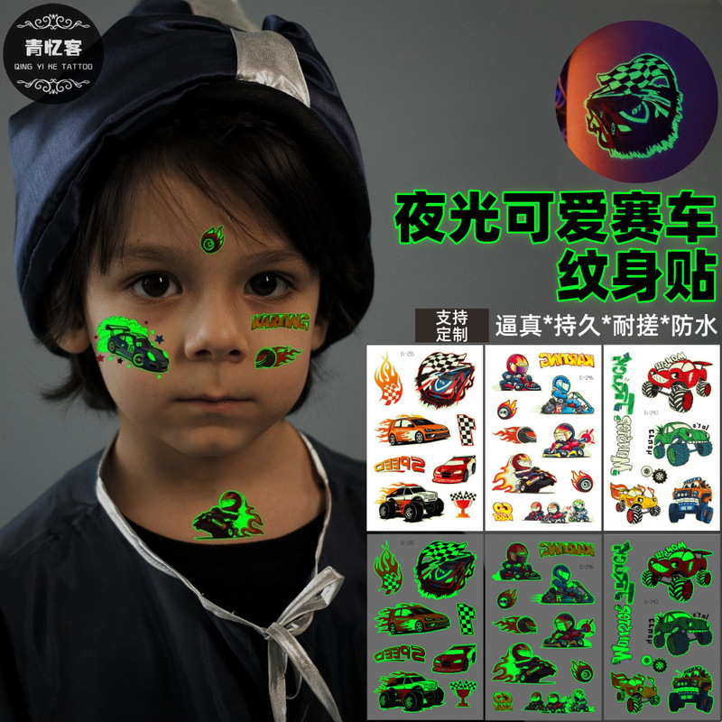 Cross-border supply wholesale cool luminous tattoo stickers children luminous stickers cartoon car racing motorcycle