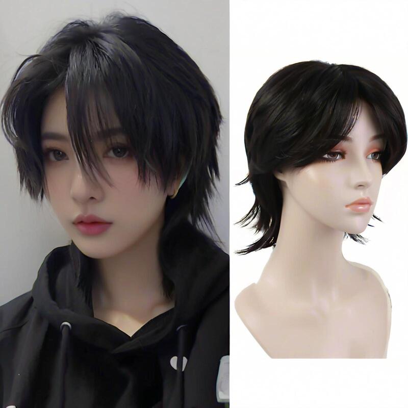 European and American Fashion Unisex Wig Short Straight Hair Japanese Style Mullet Wolf Tail Fake Hair Chemical Fiber High Temperature Silk Full Headgear