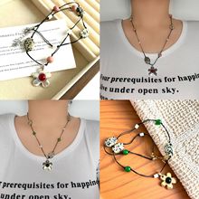 ins博主同款天然石斑点石花朵项链复古度假风女小众独特精致项链