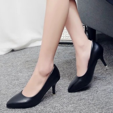 Silent and Comfortable Professional Work Shoes for Women, Black Leather Shoes, Women's Stiletto High Heels, Soft Leather Flats, Spring Workwear, Stewardess Shoes