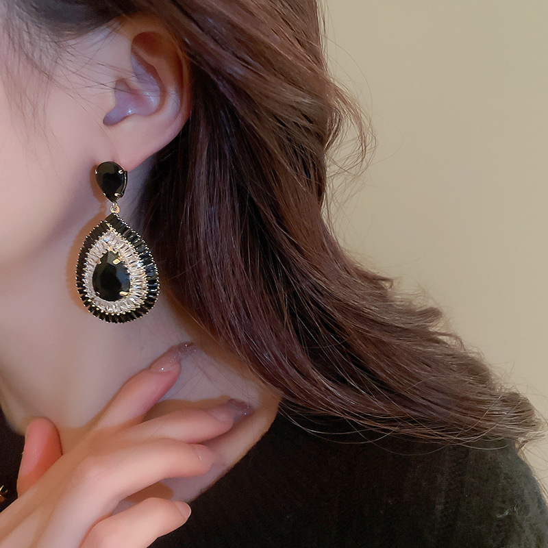 Fashion Round Water Droplets Copper Inlaid Zircon Drop Earrings 1 Pair