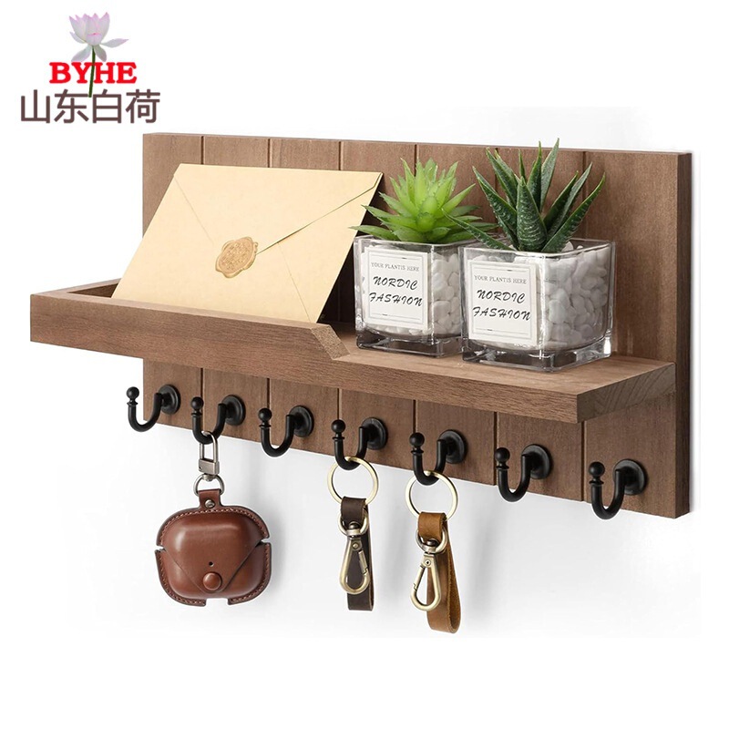 Wall-Mounted Farmhouse Country-Style Mail Organizer Floating Shelf for Home Kitchen Entryway Wooden Decorative Key Holder