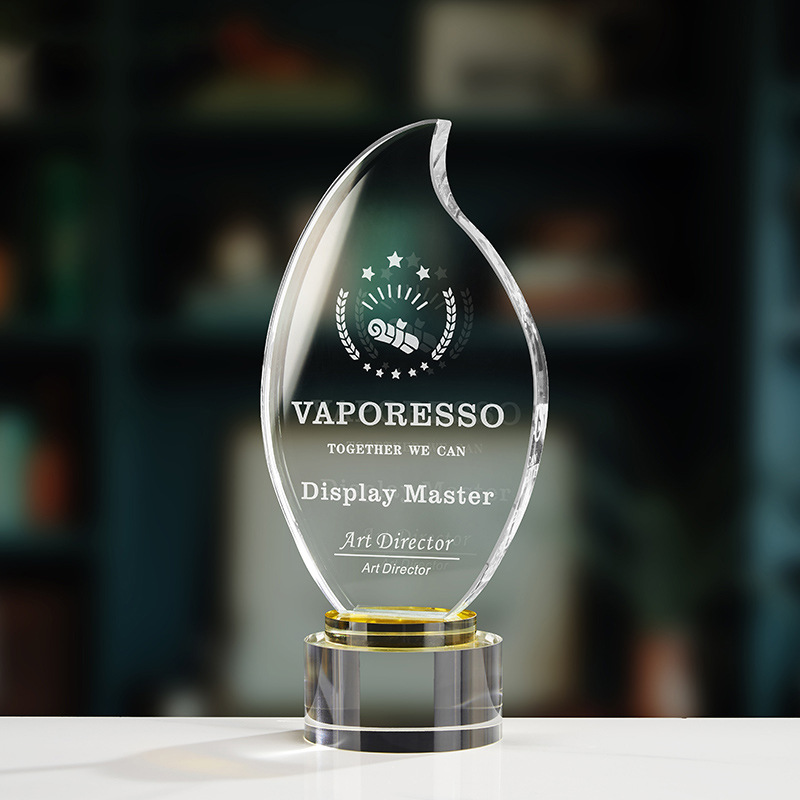 Trofeo de cristal de grabación reunión anual de competición de premios medallas de metal de madera sólida colorido trofeo de cristal impreso