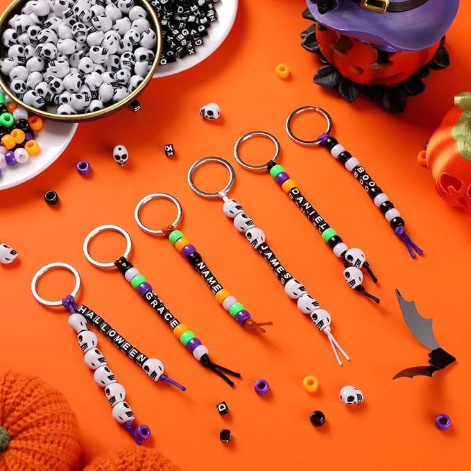 DIY ビーズキーホルダーキットハロウィンジュエリーセット素材調節可能なアルファベットストリングレターキーリング|undefined