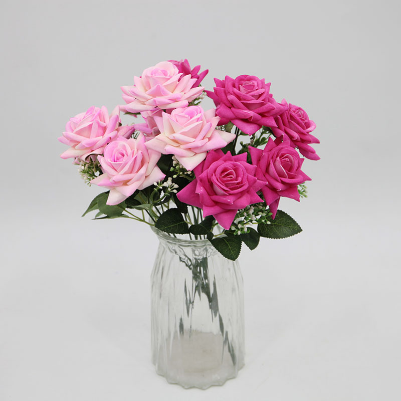 Flor de rosa simulada 7 mandos de franela rosa roja decoración del hogar decoración de la boda decoración transfronteriza flor falsa al por mayor