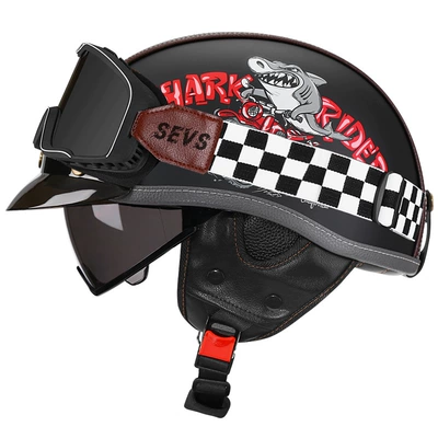 Half Helmet Electric Motorcycle Helmet Japanese, Motosiklet kaskı (dəbilqə) - yahei-shark-bully-tea-mirror-mig-large-frame-goggles-m