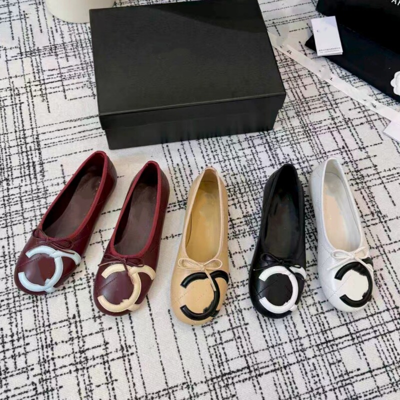 Luxury-style foreign trade ballet flats for women with bow accents and color blocking, shallow diamond-patterned soft-soled versatile casual shoes