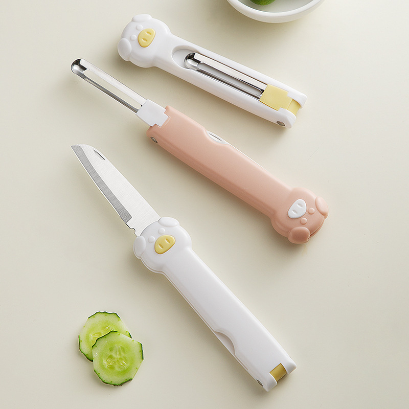 Cuchillo de frutas plegable creativo portátil de melón y frutas para cocina cuchillo de peeling multifuncional dos en uno artefacto mágico