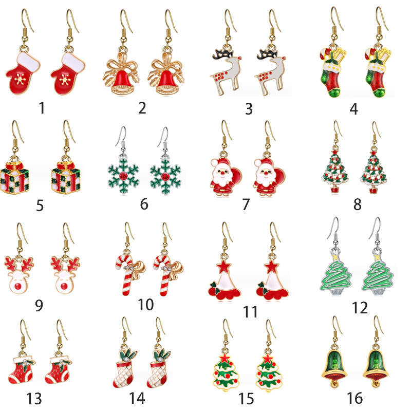 13g Weight Alloy Ear Needle Material Ear hook Classification 1 Pair Quantity 1 Pair Christmas Cute Christmas Tree Santa Claus Elk Enamel Alloy Ear Hook