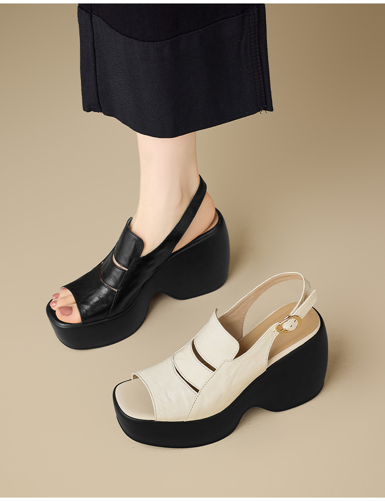 Sandal cao gót nữ đế xuồng mũi hở da cừu — màu đen, màu trắng ngà chi tiết 11
