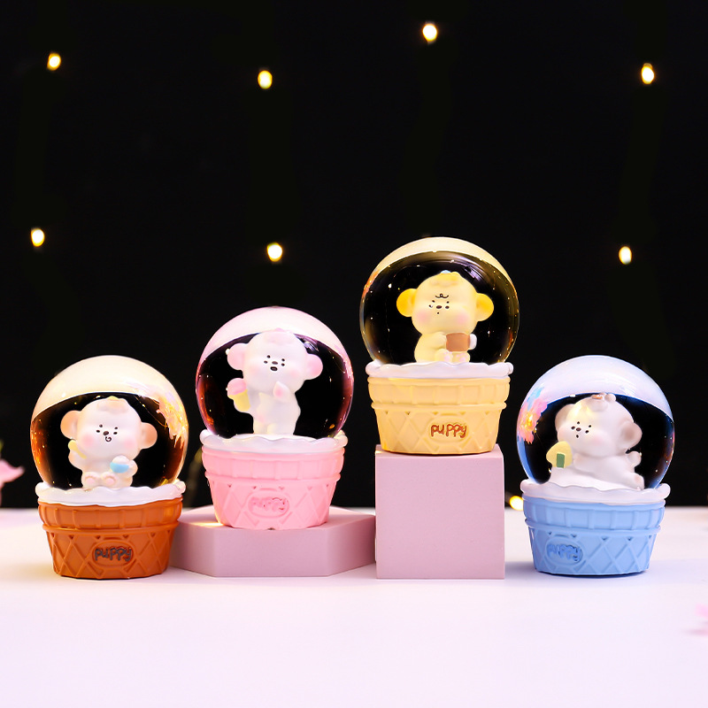 Cartoon Crystal Ball Desktop Ornament Ink-Print Dog Mini Small Water Ball Trendy Toy Figure Birthday Gift Wholesale from Manufacturer