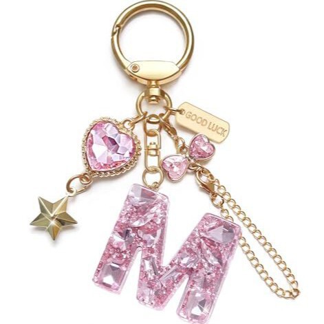Cross-Border Initial Keychain Star Good Luck Accessories Heart Bow Keychain Women's Bag Pendant
