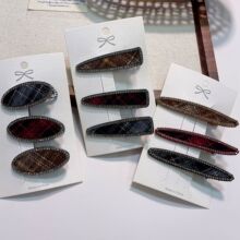 高端秋冬款金属镶钻格子侧边夹刘海夹气质少女边夹BB夹精品店发饰