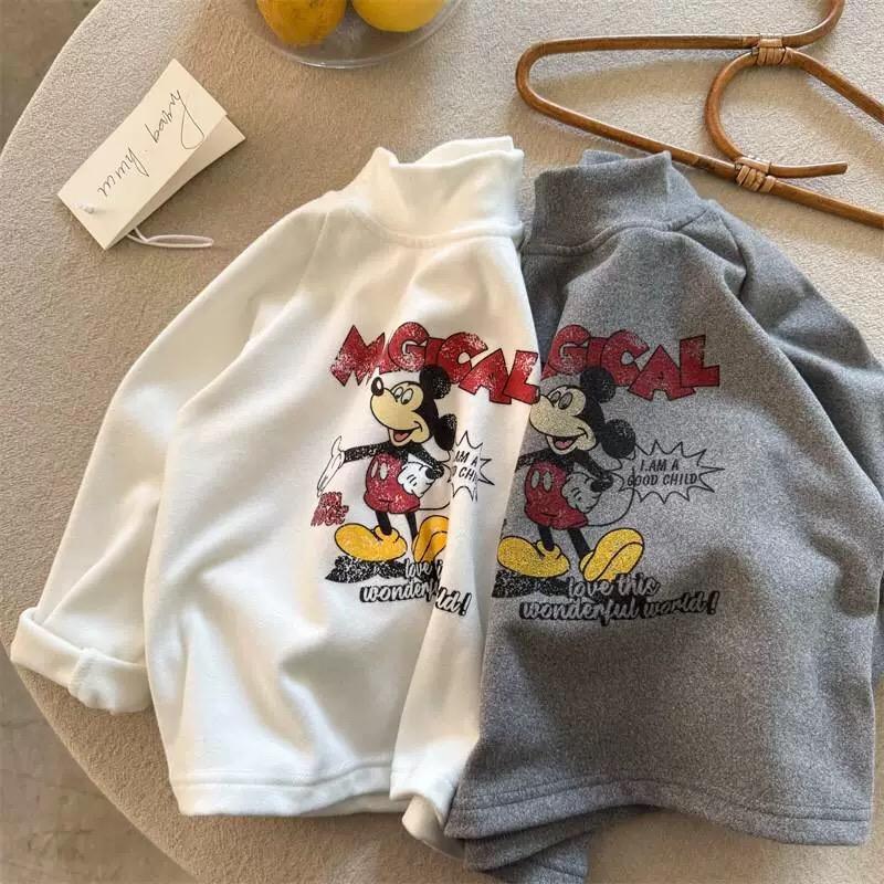 Children's Fleece Long-sleeved T-shirt Autumn and Winter Boys' Cartoon Mickey Mouse Base Shirt Middle High Neck Girls' Inner Trendy Top Children's Fleece Long-sleeved T-shirt Autumn and Winter Boys' Cartoon Mickey Mouse Base Shirt Middle High Neck Girls' Inner Trendy Top