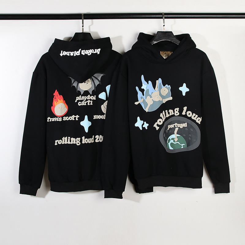 Women's Clothing trend graffiti skull foam print hooded sweatshirt jacket_voghion.com