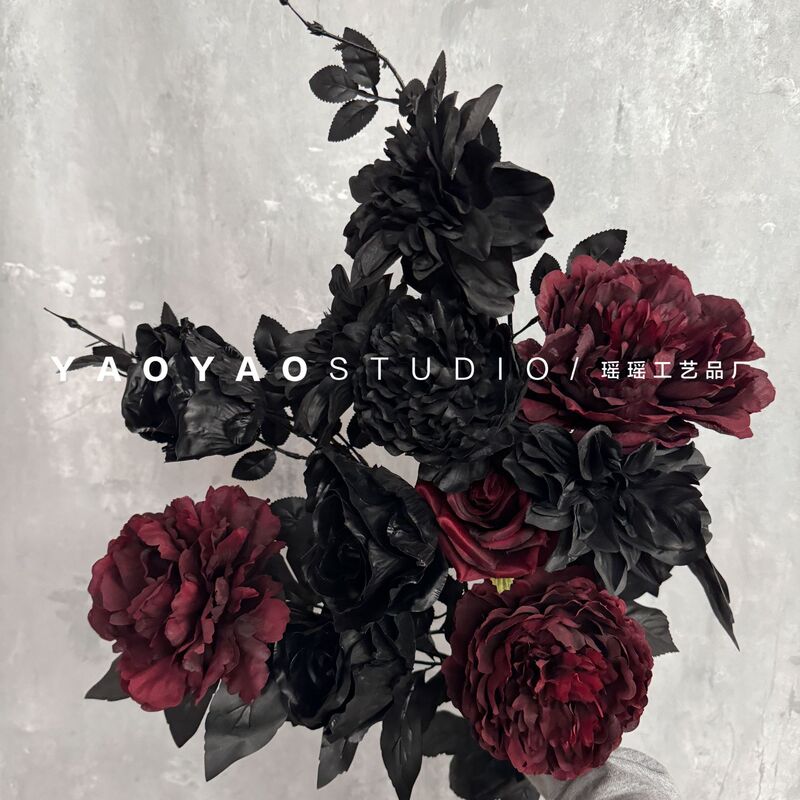 Gothic black rose shooting props fake dried bouquet simulation photography bad jk handheld withered peony punk style