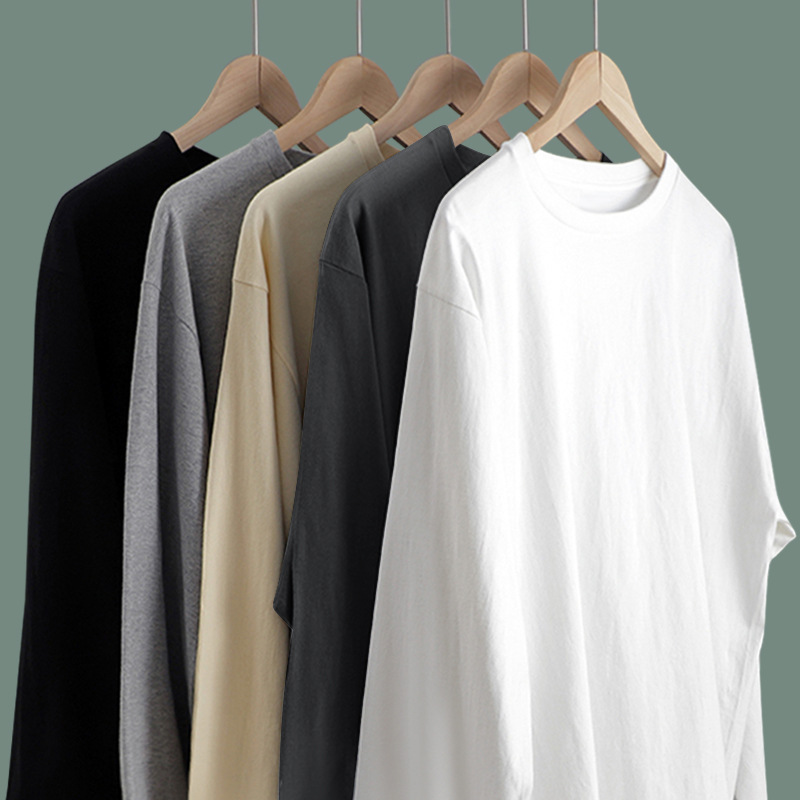 Solid color basic style: 2022 Autumn new collection, pure cotton soft and skin-friendly base, pure cotton long-sleeved T-shirt, trendy top for men pic 8