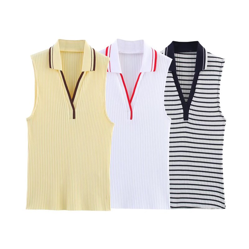 Pb&Za Women's 2025 Summer New Style Easiest for Match Ribbed Sleeveless Polo Collar Sports Polo Shirt 0858315