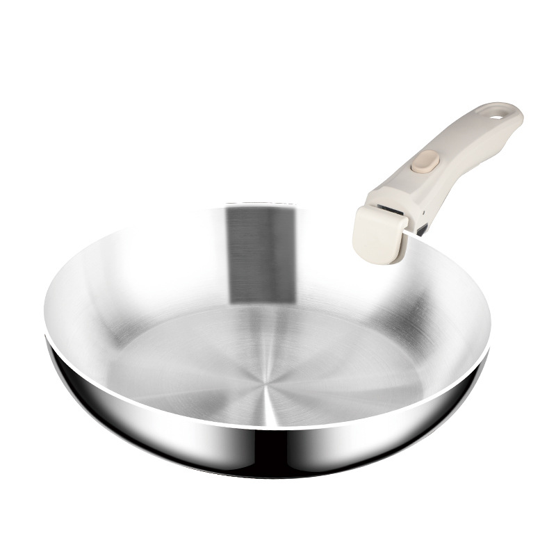 Olla de mango desmontable 18-10 sartén de acero inoxidable sartén antiadherente olla de cocina sartén de una pieza de fondo plano al aire libre para el hogar