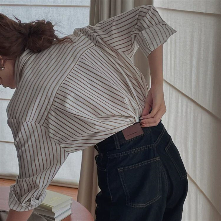 Французская Ретро рубашка в Вертикальную Полоску, Женская наборная рубашка, дизайнерская ниша, Ранняя осень, элегантный топ с длинным рукавом и высоким содержанием Джи