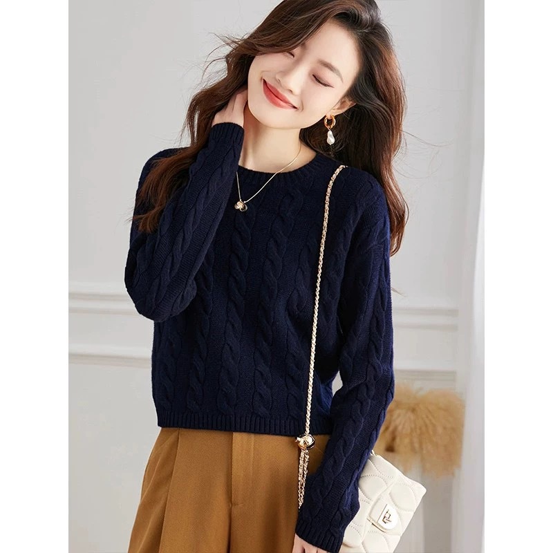 Corta camiseta de punto de cintura alta mujer otoño y invierno 2025 nuevo estilo extranjero cuello redondo jersey de torsión invierno camiseta de base image 4