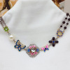 Retro short ethnic necklace from pearl, accessory, European style, flowered, ethnic style, wholesale