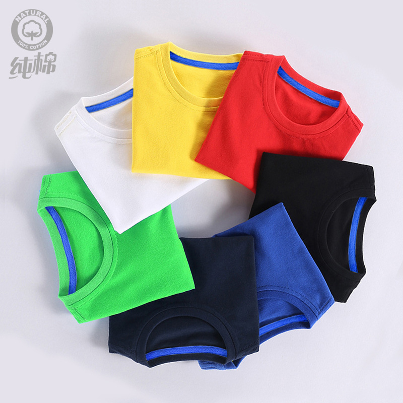Children's pure cotton short-sleeved T-shirts, factory direct sales, student logo printed class uniforms, boys and girls, sweat-absorbent and breathable summer wear.
